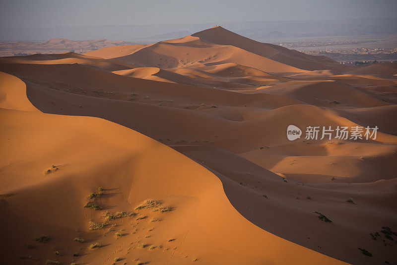 Erg Chebbi沙丘在摩洛哥撒哈拉沙漠日出